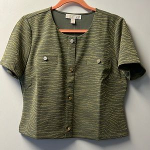 Beautiful MK  Army Green with Shimmery Gold Accent Blouse